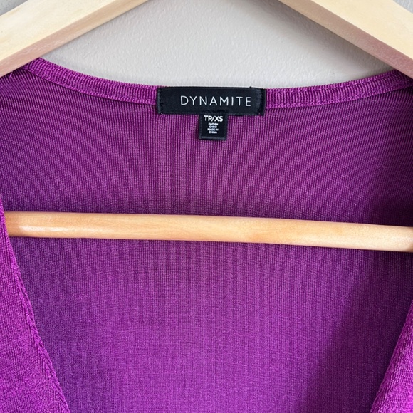 DYNAMITE | Pink/ Purple Long Sleeve Deep V Neck (size XS) - Picture 5 of 5